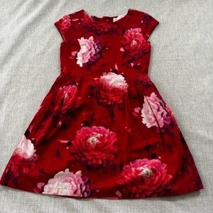 GAP Kids Girls Dress Floral Red & White Dress fully lined 100%‎ cotton Size XL